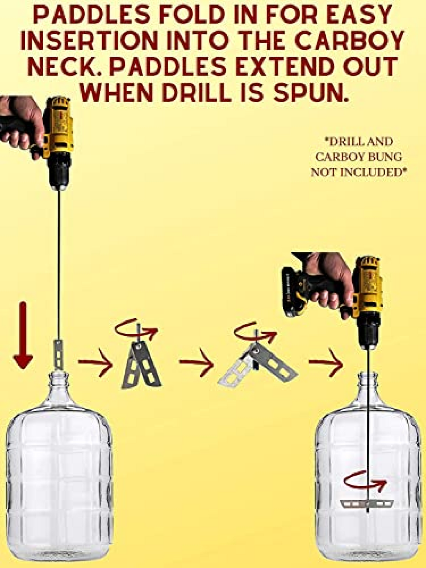 18" Stainlesss Steel Whip Degassing Stirrer. Drill Attachment Mix Wine Beer Kombucha Mead. Mixer Rod with Paddles.Mixing De Gassing Wine Making.