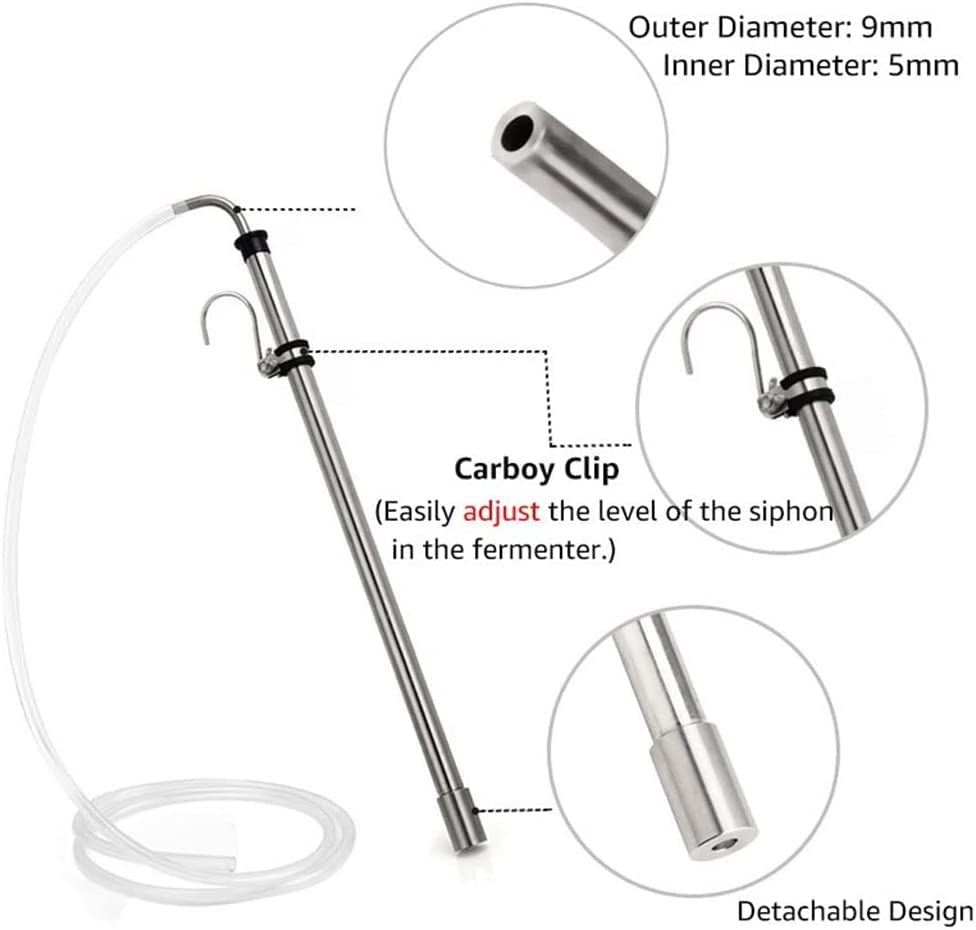 Stainless Steel Auto Siphon 18" with Clip, Brush and 6 feet of Made in Canada tubing. Stainless Steel Siphon Racking Cane With Carboy Clip, Homebrewer Easily Transfer Wort From Container,