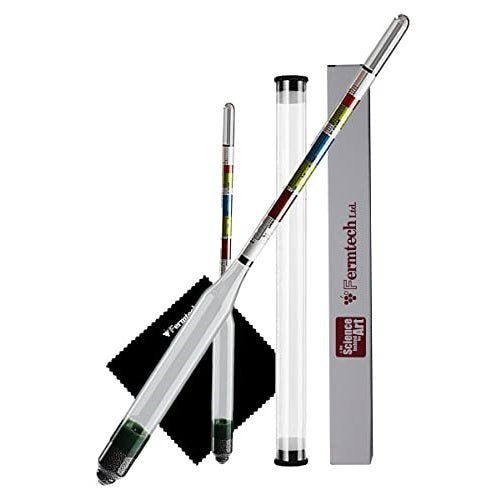 TRIPLE SCALE HYDROMETER WITH HARD PACK CASE | Glass Triple Scale Hydrometer. Test The ABV, Brix & Gravity of Your Wine, Beer, Mead & Kombucha accurately! Triple Scale Hydrometer + Cleaning Sheet and Hard ABV Storage Case.
