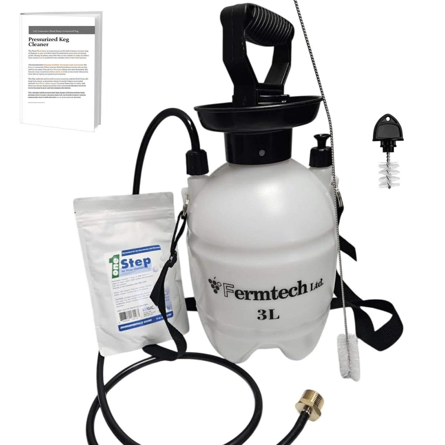 Standard Beer Keg Line Cleaning kit with 4oz Beer Line No Rinse Powder Cleaner - Hand Pump Pressurized - Easy Safe to Use Keg Claner - w/Brush, Faucet Plug, Instruction Manual