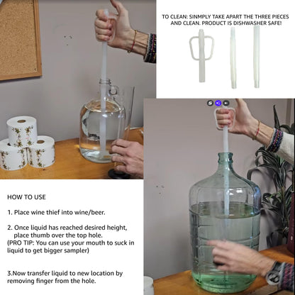 Wine Thief Sampler Slim 19" Long – For one gallon jugs - Plastic Sampler Tool for Home Brewing, Winemaking, Beer Craft, Alcohol Test Tool, Sampling Tester Kit for Carboy, Barrel, Bottling Equipment