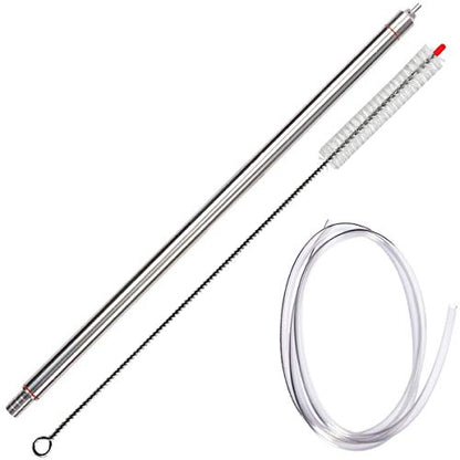 Professional Stainless Steel Spring Loaded Bottle Filler 14" with 6.5 Feet of Tubing - Beer, Wine, Kombucha with Filler Brush and 6.5 Feet 5/16" ID of Tubing